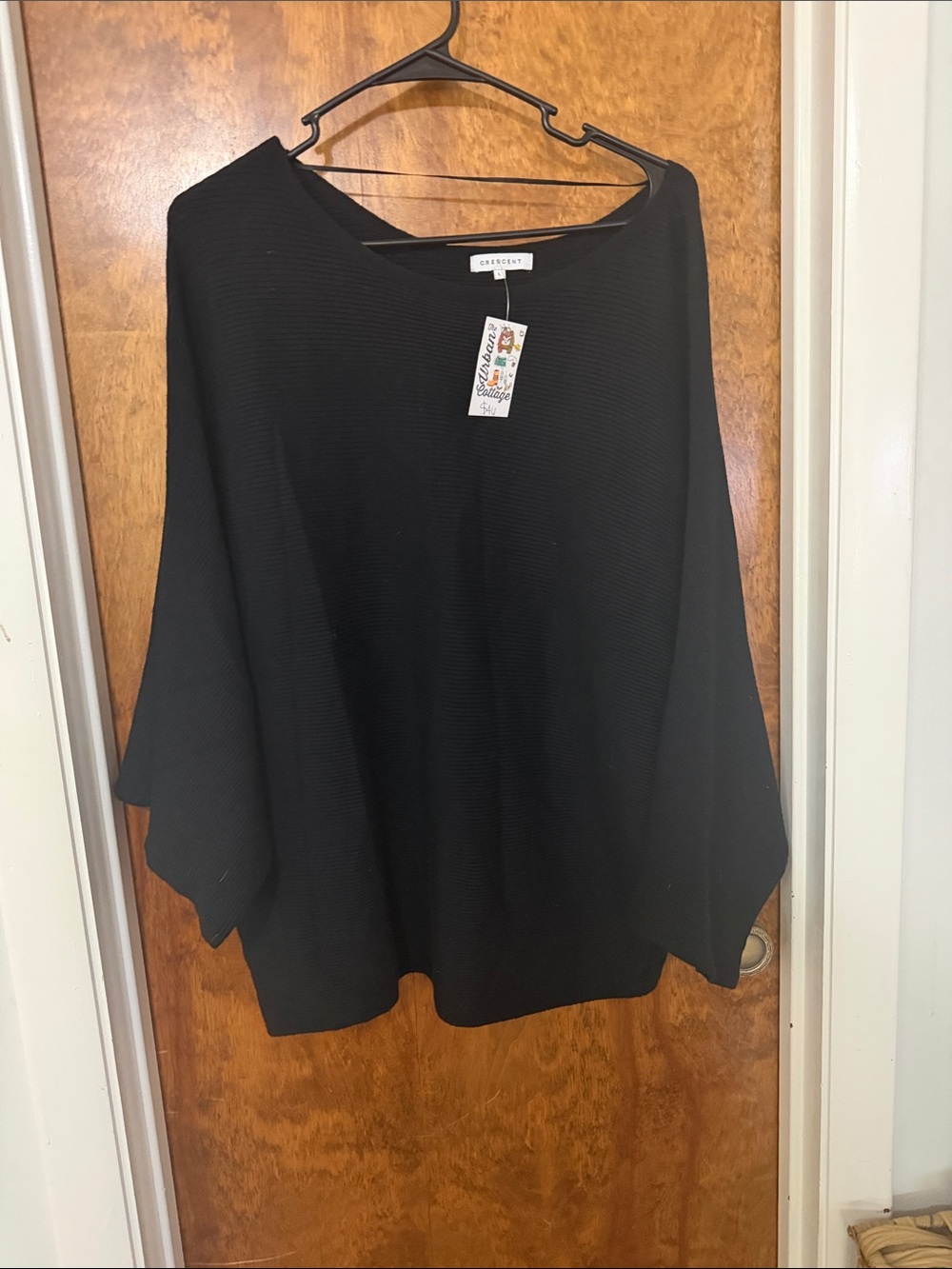 Crescent Black Oversized Ribbed Knit Pullover
